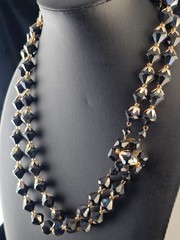 Vintage Lucite Faceted Black Aurora Necklace Mid Century Decorative Clasp 19″