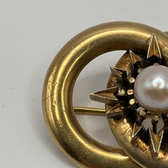 Antique Victorian 14k 18k Gold Love Knot Brooch Starburst Pearl Pin 8g