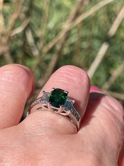 Vintage GIA 2.46ctw Natural Green Cushion Cut Tsavorite Diamond Platinum Ring