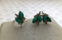 Fine Estate Vintage Set Earrings Ring Size 8 Gold 14k 585 Silver 925 MALACHITE