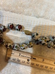 Vintage Cloisonné Enamel Beaded Necklace White Floral Hand Knotted