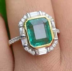 Art Deco Style Lab-Created Diamond & Emerald Cocktail Ring 14k White Gold Finish