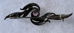 Vintage Pink Amethyst Markasite + .925 Sterling Silver Pin Brooch 2.25”