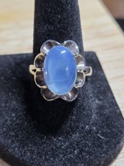 Vintage Sterling Silver Opalite Ring Scalloped Setting Size 7.5 5.29g