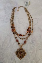NOS 1990s Faux Ambrr Topaz Vintage Necklace Layered Macy’s NWT Rbt Rose Maximal