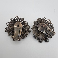 Vintage Estate Silver Metal Clip On Earrings Glass Gems