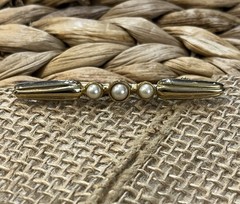 Victorian Revival Bar Pin Gold Tone Faux Pearl Brooch Vintage Costume Jewelry
