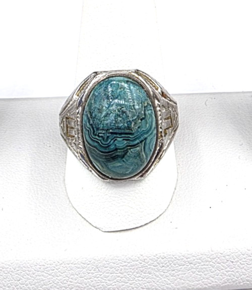 Vintage Clark & Coombs Chrysocolla Sterling Ring Size 11.75 Southwestern Theme