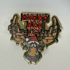 Funny Enamel Pin, Christmas Moose, “Horny & Lit”, Spencer’s Workshop, Snarky VTG