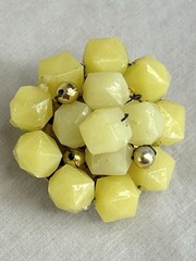 Hong Kong Yellow Beaded Necklace and Clip On Earrings Set Seven Strand Necklace