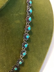 Vintage Antique Mexico/Indian Sterling Silver Stamped Turquiose 18″ Necklace 30g