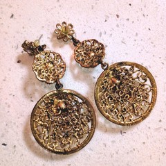 Vintage Juliana D&E Tara Amber Rhinestone Gold Tone Pierce earrings and Bangles