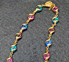 Vintage Swarovski Multicolor Crystal Caged Bead Necklace Gold Tone Signed Swan