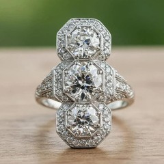 Art Deco Style Round Lab Created Diamond Engagement Ring 14K White Gold Finish