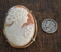 Rare Large Vintage Antique Shell Carved Cameo 1/20 12Kt Gold 2″ Long Brooch/Pin