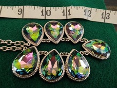 Multicolor Glass Tear Drop Contemporary Statement Necklace Gold Tone
