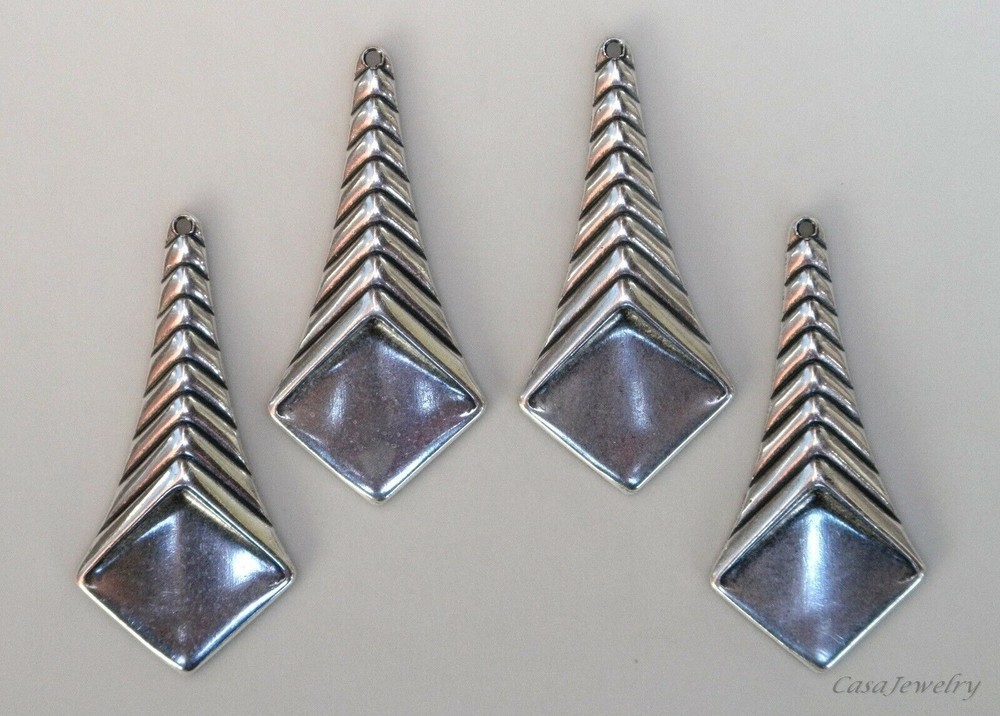 #3461 ANTIQUED STERLING SILVER PLATED RIBBED PENDANT/ER W/HANG HOLE – 4 Pcs