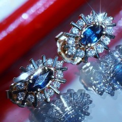 14k yellow gold earrings 0.68ct natural, treated sapphire dia stud 2.35gr N3717