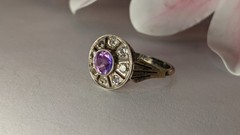 Vintage Soviet silver ring, 875 silver, purple stone with zircons, size 8.5