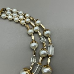 Japan Necklace Women Cream Vintage Multi Strand Faux Pearl Crystal Beaded 17″