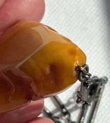 Vintage Large Egg Yolk Baltic Amber Pendant Necklace Sterling Silver Chain