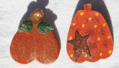 Pumpkin Brooches Autumn Orange Metal Enamel Resin Pins 1.75″ lot of 2