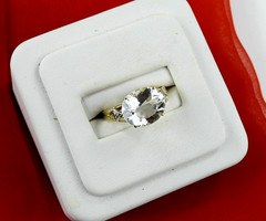 Vintage Solid 10K Yellow Gold Ring White Topaz Diamond Accent Cocktail Jewelry 7