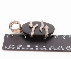 925 Sterling Silver Vintage Pendant Black Onyx Classic Entwined Snake PT26095