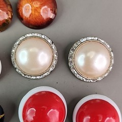 Vintage Round Clip On Earrings Lot of 7 Red White Blue Brown Acrylic Resin