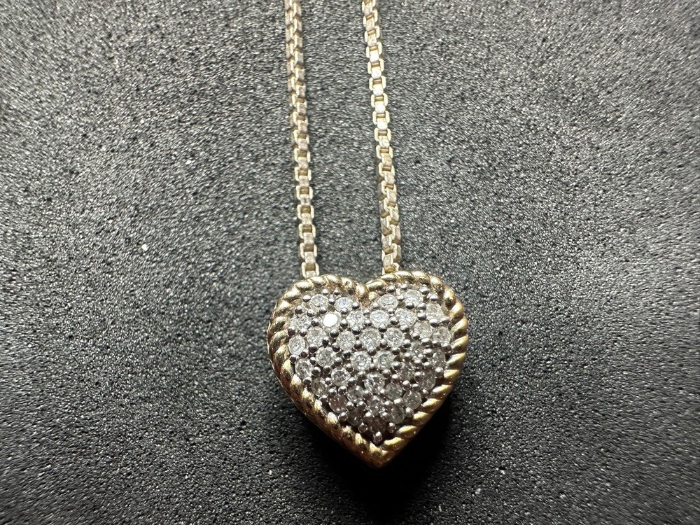 3.47g Vintage Sterling Silver 925 Heart Pave Sparkle Necklace 18 in M