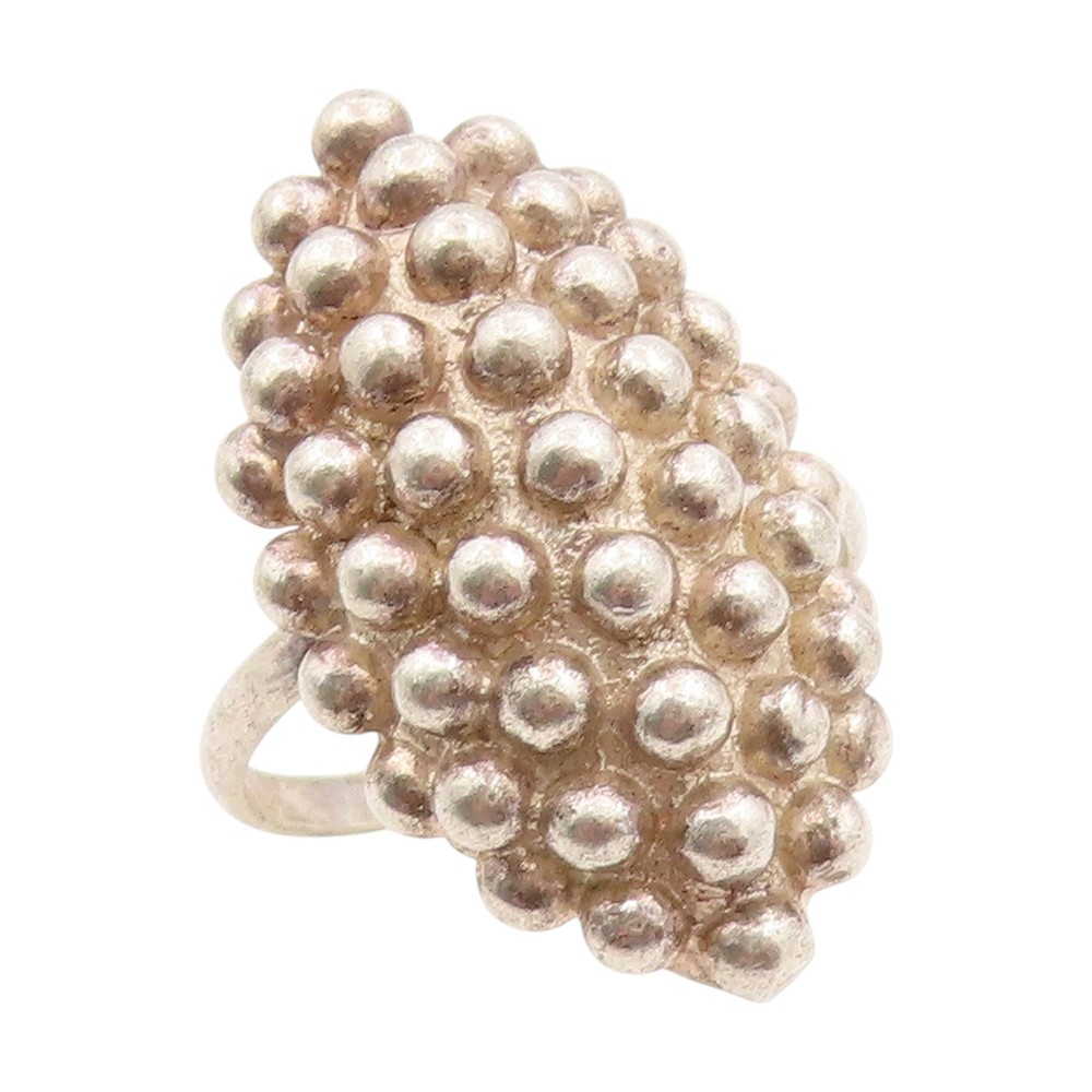925 Sterling Silver Vintage Ring Marquise Shape Beaded Cluster Sz 7 RG34152