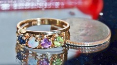 14k y/gold ring 0.80c treated multi gemstone mother’s sz 8.5 heart 4.30g N3009