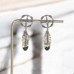 Vintage Navajo Sterling Silver Feather Dangle Earrings by Ernest Rangel, 1.75″