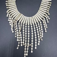 Vintage Rhinestone Tassel Necklace Fringe Bib Statement Jewelry