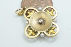 15K GOLD PINK GREEN ENAMEL PEARL PENDANT – QUALITY ANTIQUE ENGLISH -1880