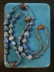 Vintage Chinese Export Sterling Silver Lapis Bead Filigree Clasp Necklace