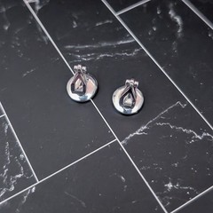 Vintage Clip On Earrings Silver Tone with Blue, Clear and Purple Gems 0.5″