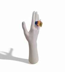 Vintage Lucite Ring Acrylic Striped 70s Resin Jewellery Retro MCM Mod