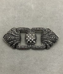 Vintage Style Silvertone Brooch Rhinestones Marcasite 3 X 1.5 Inches