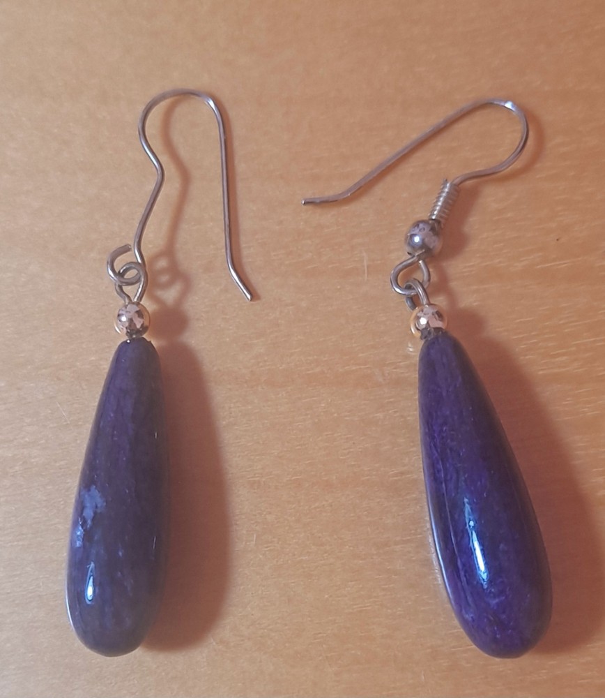 Vtg Lapis Lazuli Dangle Drop Earrings Stainless Ear Wire