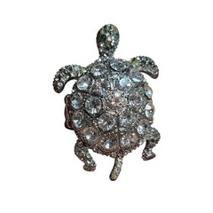 Vintage Rhinestone Turtle Brooch Pendant Stretch Ring Set Clear AB Crystal