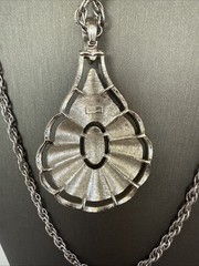 Crown Trifari© Textured Pendant Double Chain 1955-1969 Signed Silver Tone 18”