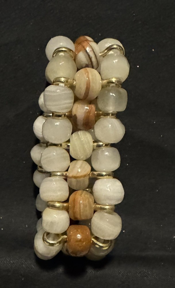 VTG Quartz Stretchable 3 Row Semi Precious Gemstones