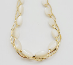 Choker Polished Rice Pearl Gold Tone Braided Chain Pearl Necklace Korea 16 Inch