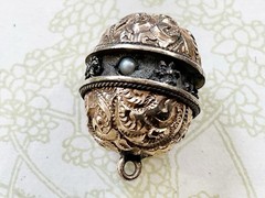 Antique Victorian Etruscan Repousse Gold Filled Orb w/ Stones Charm Fob Pendant