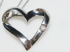 10K WHITE GOLD .05CT DIAMOND HEART DESIGNER FD PENDANT CHAIN NECKLACE 20″
