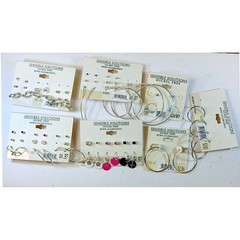 Sensible Solutions Vintage Y2K Deadstock Earring Lot Silver Hoops Studs 7 Cards