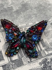 Weiss Butterfly Brooch Multicolor Rhinestone Figural Pin Signed 2.5” VINTAGE