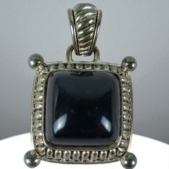 Vtg Premier Design Silver Tone Black Onyx Style Cabochon Pendant Costume