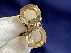 Vtg Ring Size 5.25 Band Costume Jewelry Round Smoky Quartz Look Stones *READ*